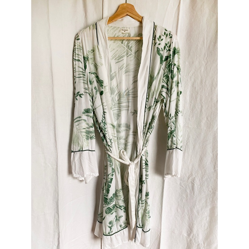 World Market - Floral Botanical Belted Robe in White and Green - OS